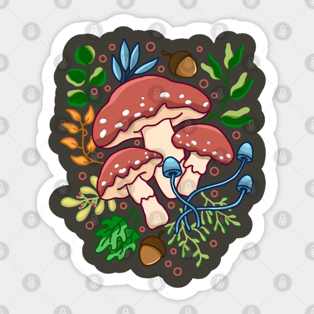 Mushroom and Floral Sticker by Kimprut